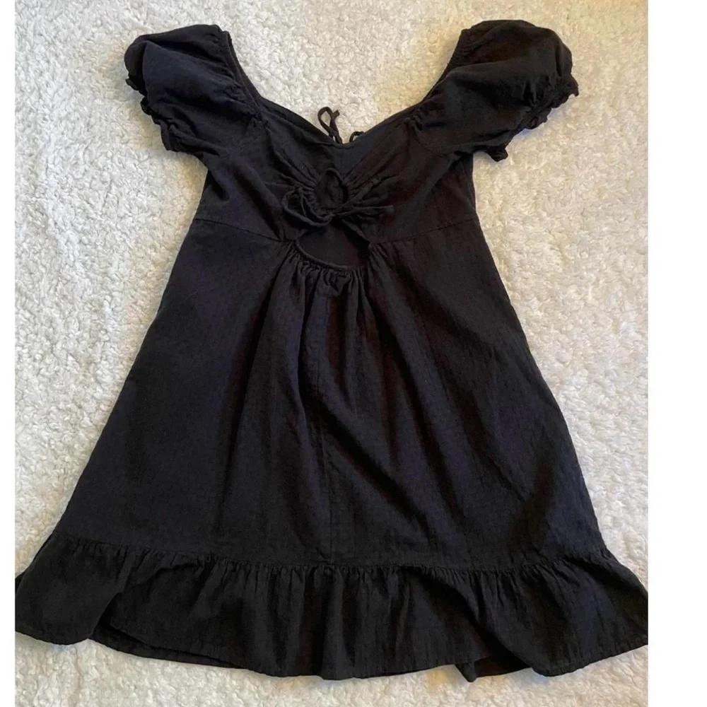 wild fable Black Puff-Sleeve Tie-Front Mini Dress - Picture 2 of 9